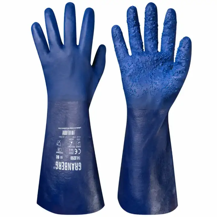 GRANBERG 8200 blue cotton lined nitrile chemical glove with granulated grip and 39 cm cuff