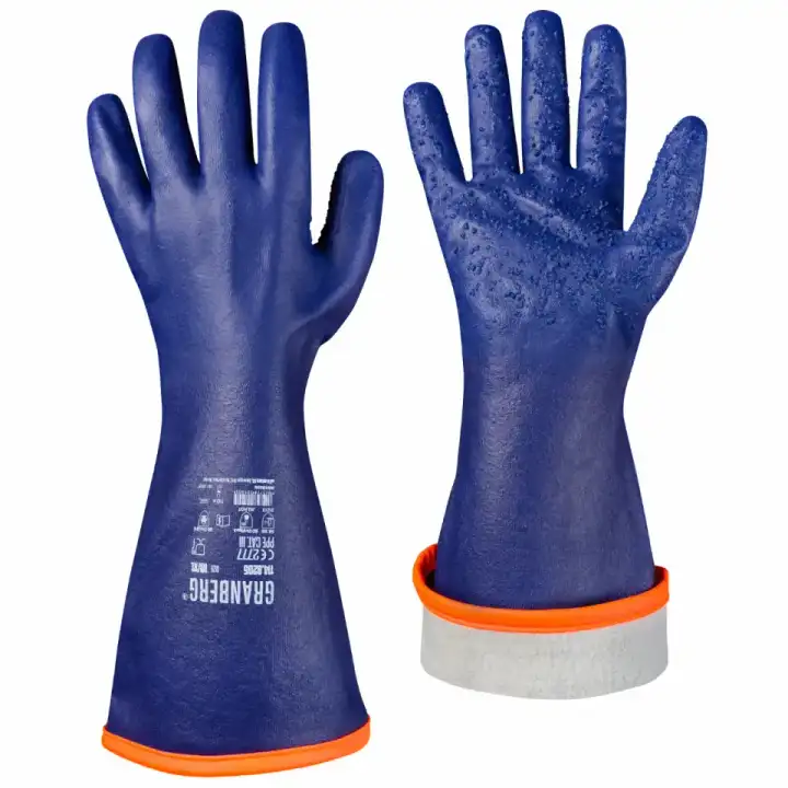 GRANBERG 8205 blue fleece lined nitrile chemical glove with granulated grip and 39 cm cuff