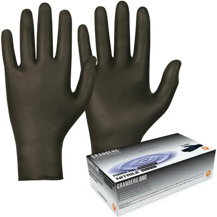 GRANBERG 880 Black Nitrile Single-Use Gloves, Box of 100